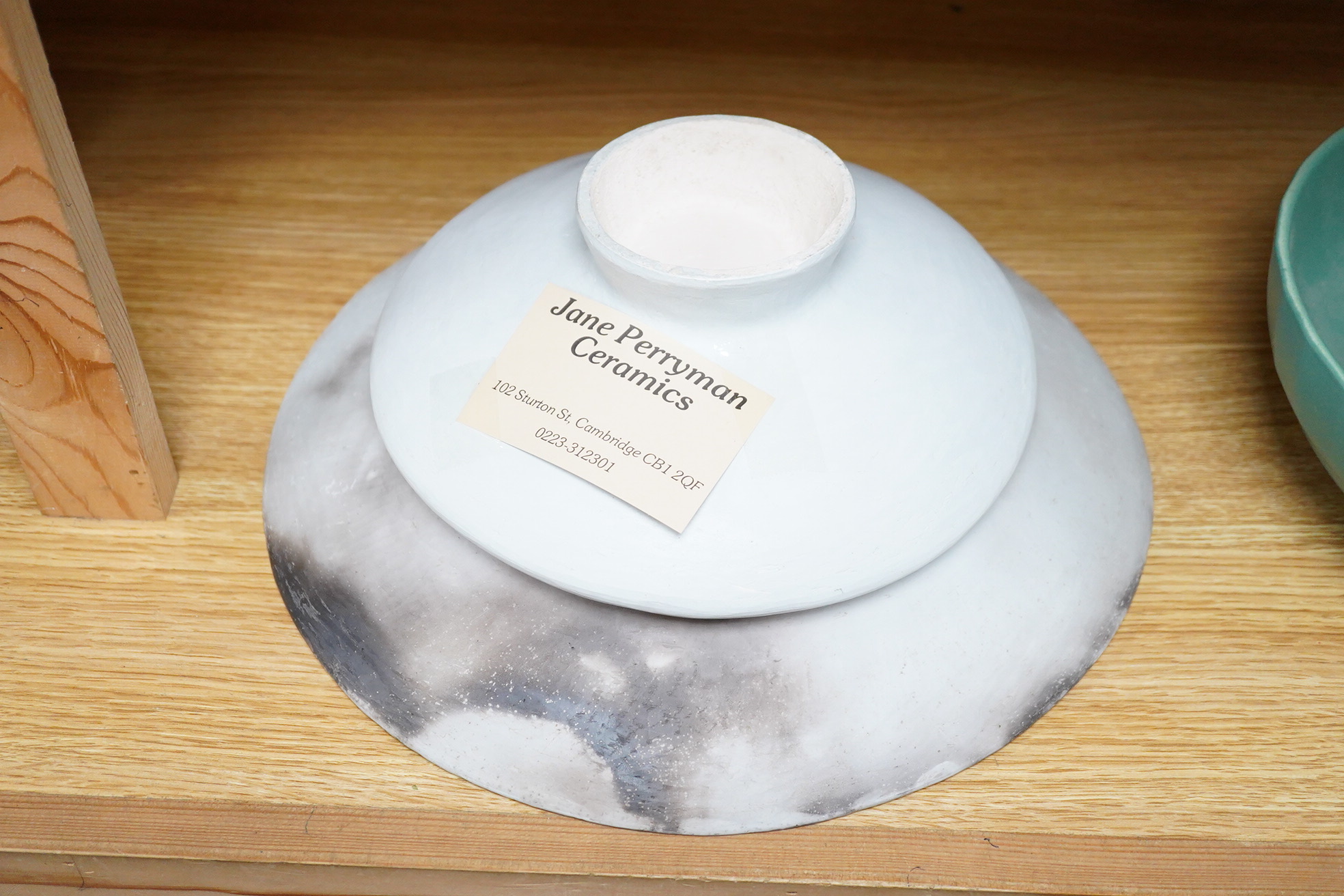 Jane Perryman, studio pottery bowl, impressed mark to the base, and another, signed RG and dated 1990, 32cm in diameter